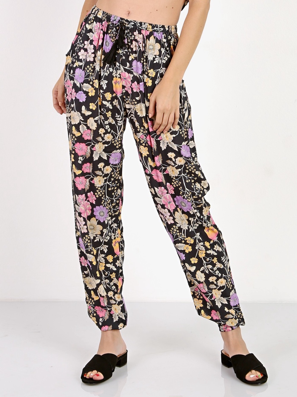 Spell Sayulita Black Floral Drawstring Track Pants